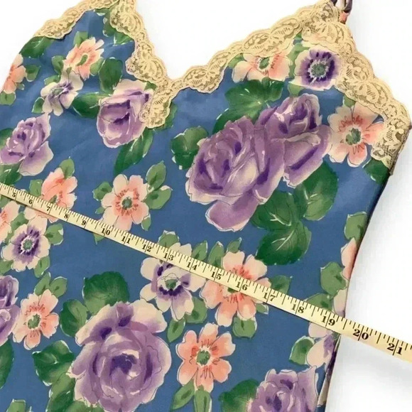 Vintage Victoria's Secret 80's/90's Gold Label Deep V Lace Floral Slip Dress - Picture 10 of 16